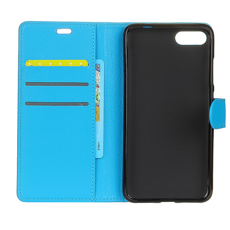 Litchi Texture Wallet Stand Leather Casing for Huawei Honor 10 - Blue-3