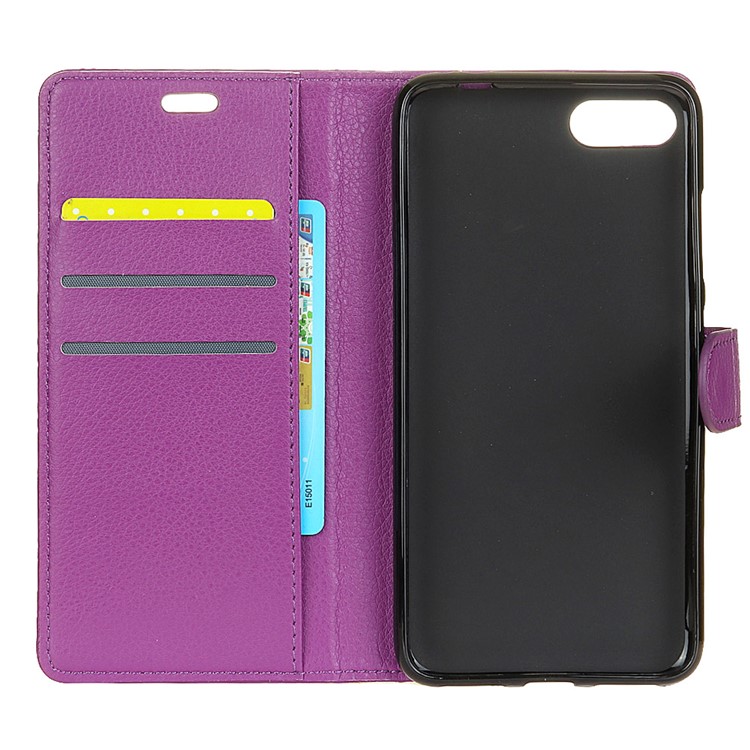 Litchi Texture Wallet Stand Leather Mobile Phone Case for Huawei Honor 10 - Purple-3