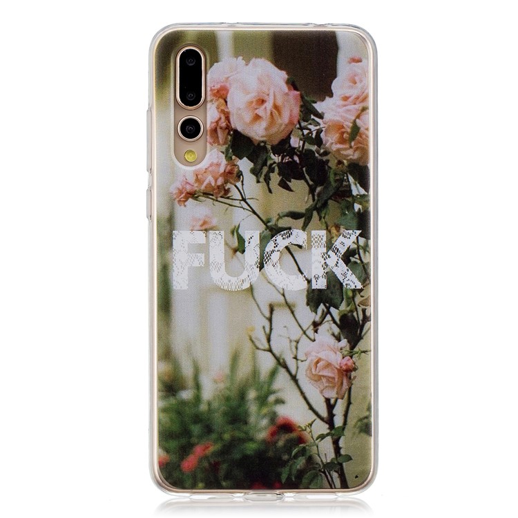 Printing Pattern TPU Mobile Casing for Huawei P20 Pro - Beautiful Roses and Word-1