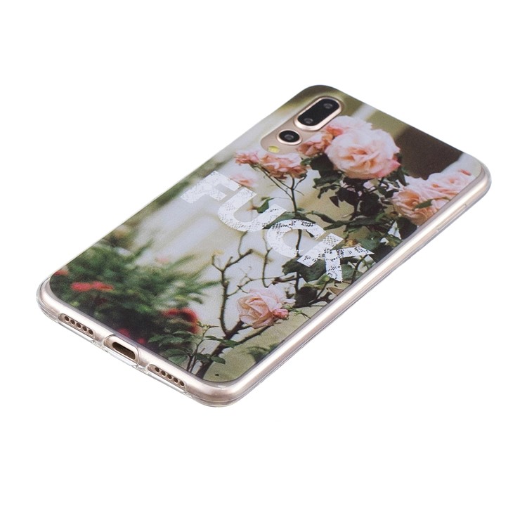Printing Pattern TPU Mobile Casing for Huawei P20 Pro - Beautiful Roses and Word-2