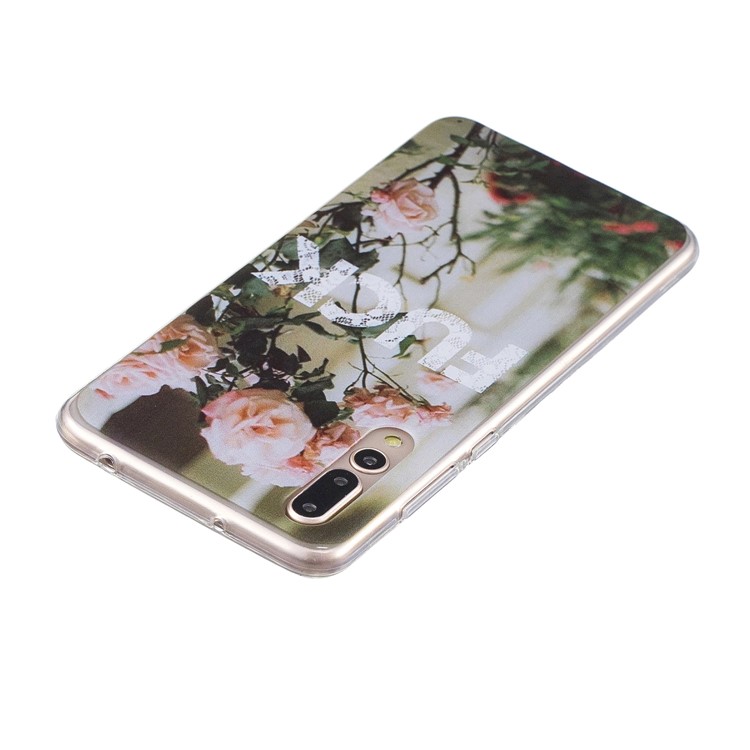 Printing Pattern TPU Mobile Casing for Huawei P20 Pro - Beautiful Roses and Word-3