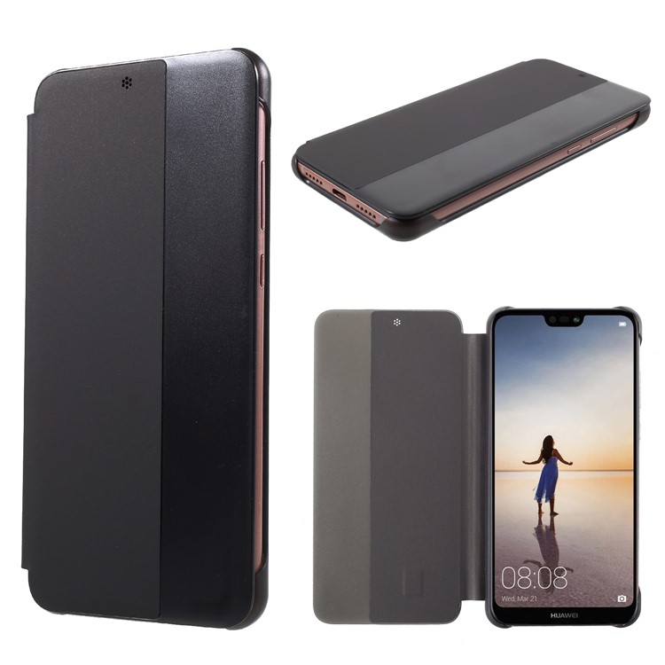 View Window Smart PU Leather Phone Case for Huawei P20 - Black-1