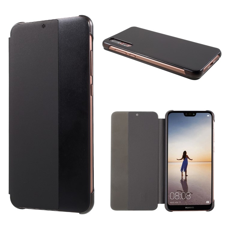 View Window Smart PU Leather Phone Case for Huawei P20 Pro - Black-1