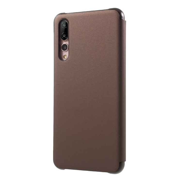View Window Smart PU Leather Cell Phone Case for Huawei P20 Pro - Coffee-2