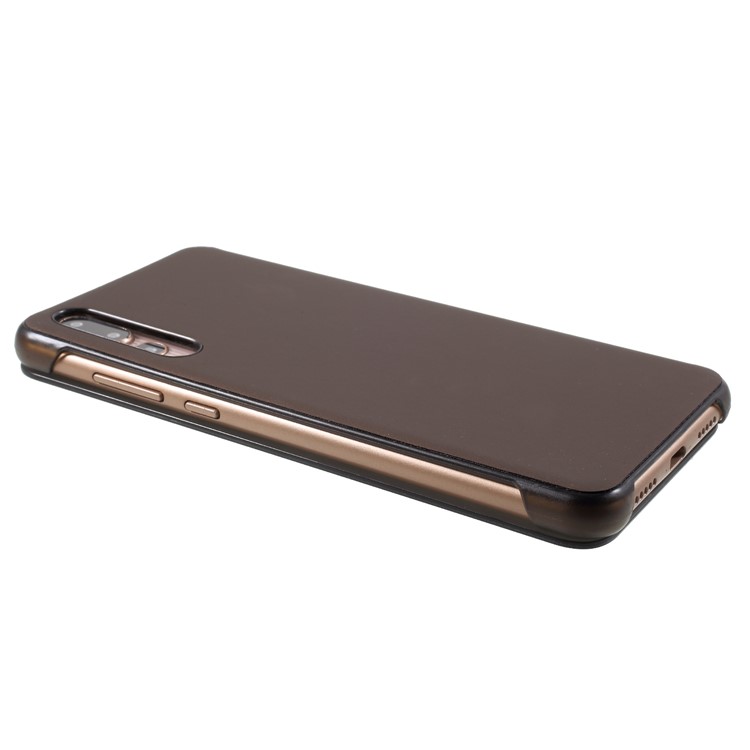 View Window Smart PU Leather Cell Phone Case for Huawei P20 Pro - Coffee-4