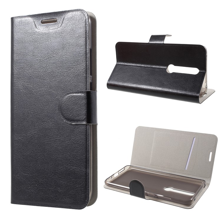 For Huawei Mate RS Porsche Design Crazy Horse Grain Leather Stand Case with Card Holder - Black-1