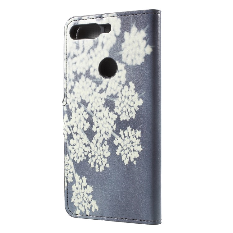 Pattern Printing Wallet Stand Leather Phone Case for Huawei Honor 7C / Enjoy 8 - White Blooming Flower-2