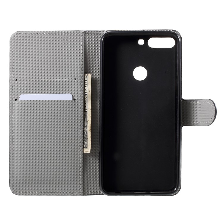 Pattern Printing Wallet Stand Leather Phone Case for Huawei Honor 7C / Enjoy 8 - White Blooming Flower-5