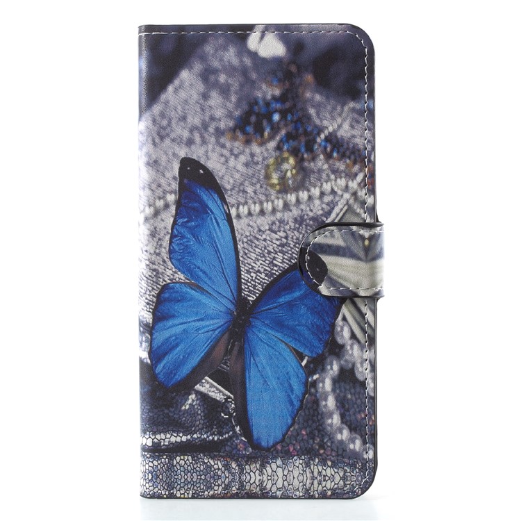 For Huawei Honor 7C / Enjoy 8 Pattern Printing Wallet Stand Leather Magnetic Cellphone Cover - Blue Butterfly-1