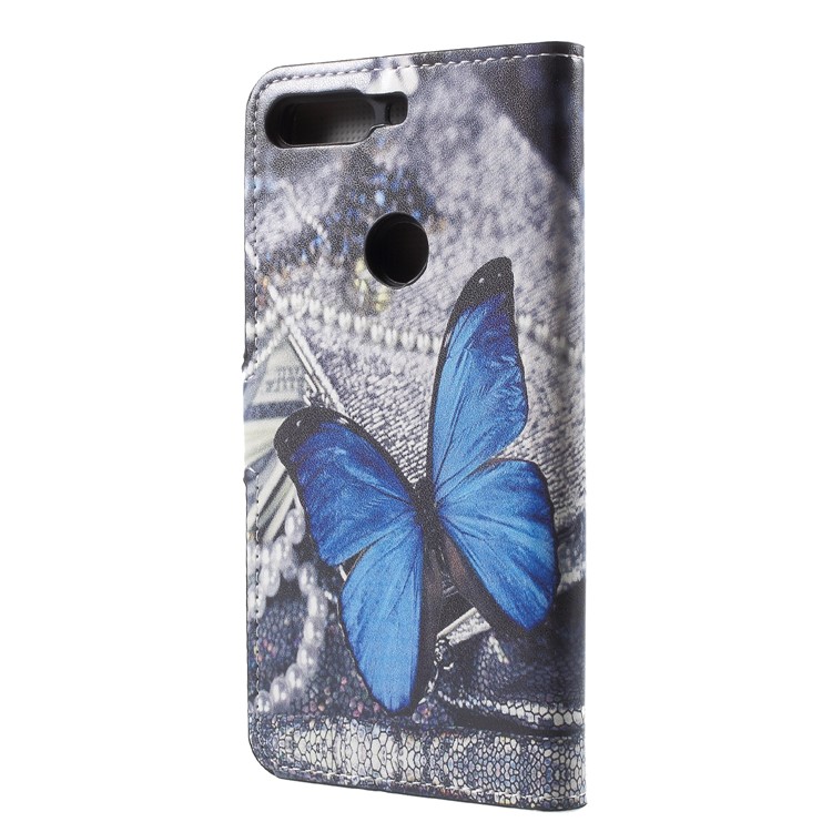 For Huawei Honor 7C / Enjoy 8 Pattern Printing Wallet Stand Leather Magnetic Cellphone Cover - Blue Butterfly-2