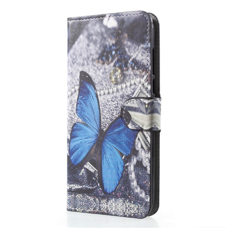 For Huawei Honor 7C / Enjoy 8 Pattern Printing Wallet Stand Leather Magnetic Cellphone Cover - Blue Butterfly-3