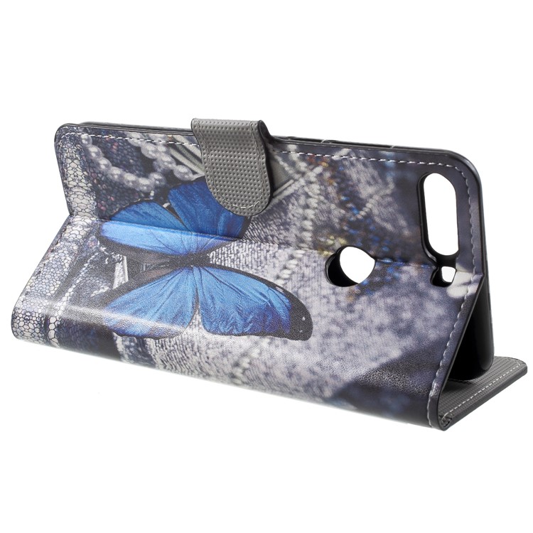 For Huawei Honor 7C / Enjoy 8 Pattern Printing Wallet Stand Leather Magnetic Cellphone Cover - Blue Butterfly-4