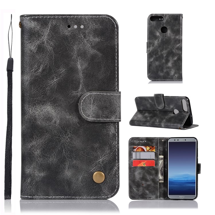 Premium Vintage Leather Wallet Cover for Huawei Honor 9 Lite / Honor 9 Youth Edition - Grey-1