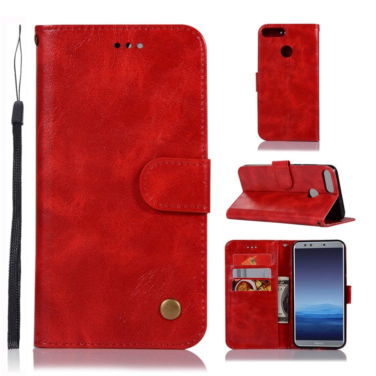 Premium Vintage Leather Wallet Shell Case for Huawei Honor 9 Lite / Honor 9 Youth Edition - Red