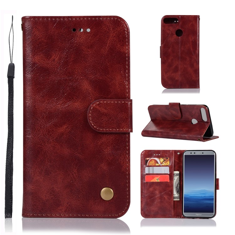 Premium Vintage Leather Wallet Phone Case for Huawei Honor 9 Lite / Honor 9 Youth Edition - Wine Red-1