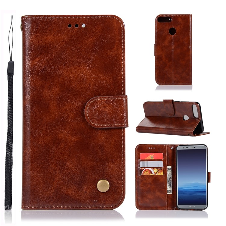 Premium Vintage Leder Standabdeckung Mit Kartensteckplätzen Für Huawei Honour 9 Lite / Ehre 9 Jugendausgabe - Kaffee-1