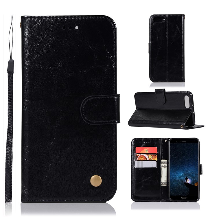 Premium Vintage Leather Wallet Case for Huawei Honor V10/View 10 - Black-1