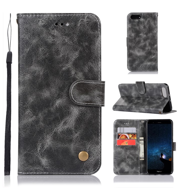 Premium Vintage Leather Stand Cover for Huawei Honor V10/View 10 - Grey-1