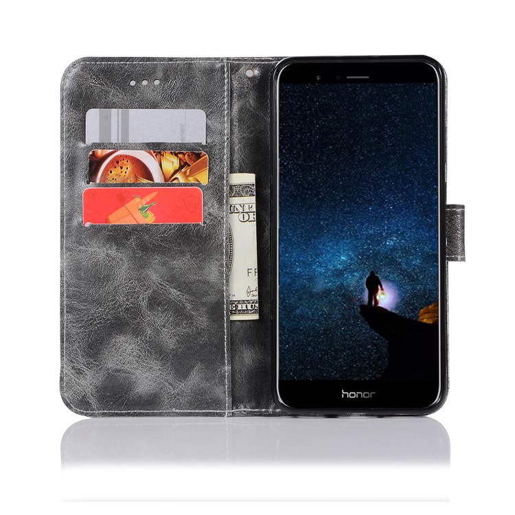Premium Vintage Leather Stand Cover for Huawei Honor V10/View 10 - Grey-4