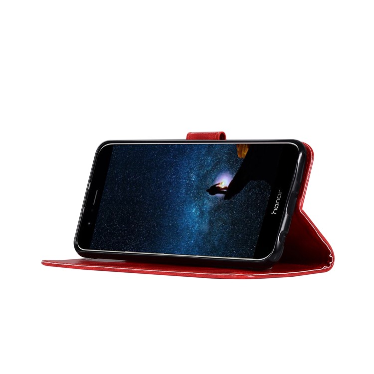 Premium Vintage Leather Wallet Stand Shell for Huawei Honor V10/View 10 - Red-5