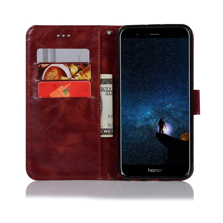 Premium Vintage Leather Wallet Phone Casing for Huawei Honor V10/View 10 - Wine Red-4