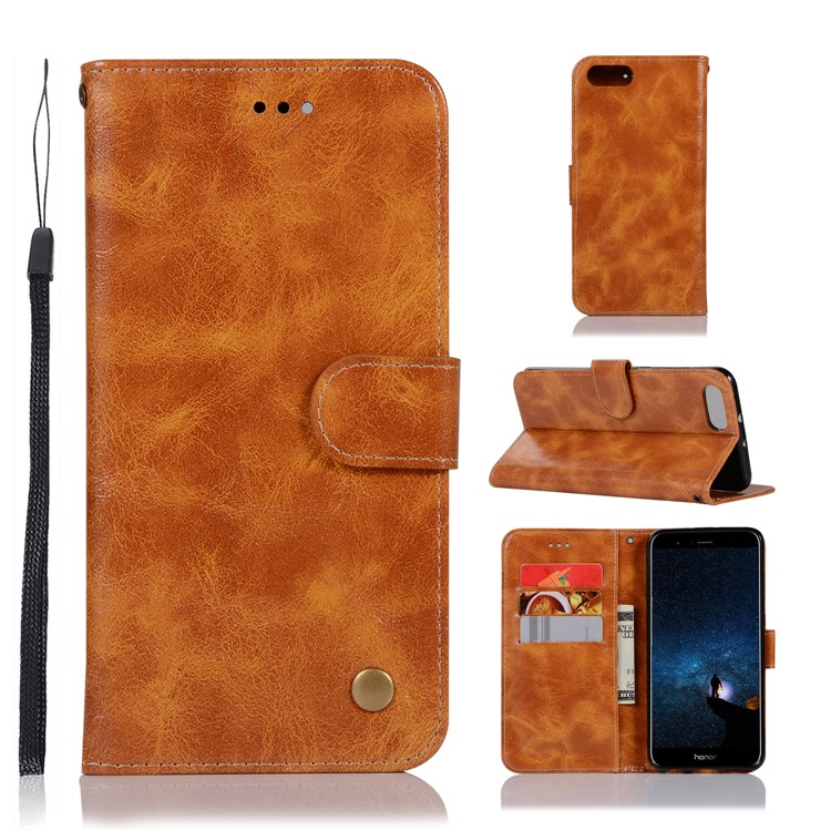 Premium Vintage Leather Stand Mobile Cover for Huawei Honor V10/View 10 - Brown-1