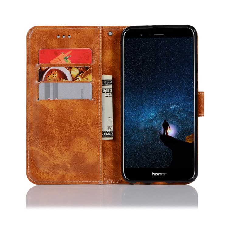 Premium Vintage Leather Stand Mobile Cover for Huawei Honor V10/View 10 - Brown-4