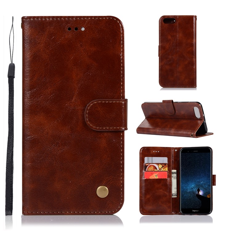 Premium Vintage Leather Wallet Protective Case for Huawei Honor V10/View 10 - Coffee-1
