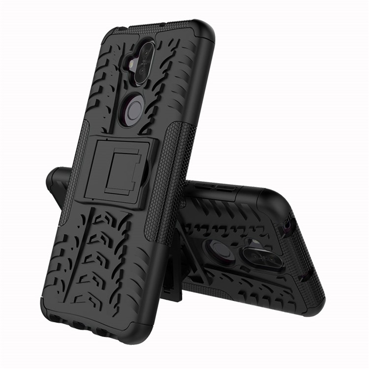Anti-slip Tyre Pattern PC + TPU Hybrid Case with Kickstand for Asus Zenfone 5 Lite ZC600KL - Black-2