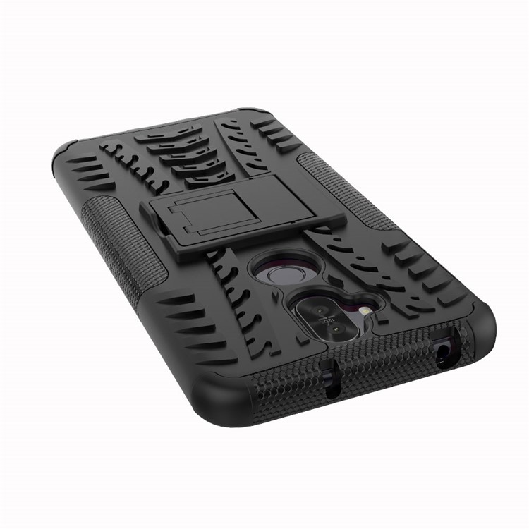 Anti-slip Tyre Pattern PC + TPU Hybrid Case with Kickstand for Asus Zenfone 5 Lite ZC600KL - Black-3