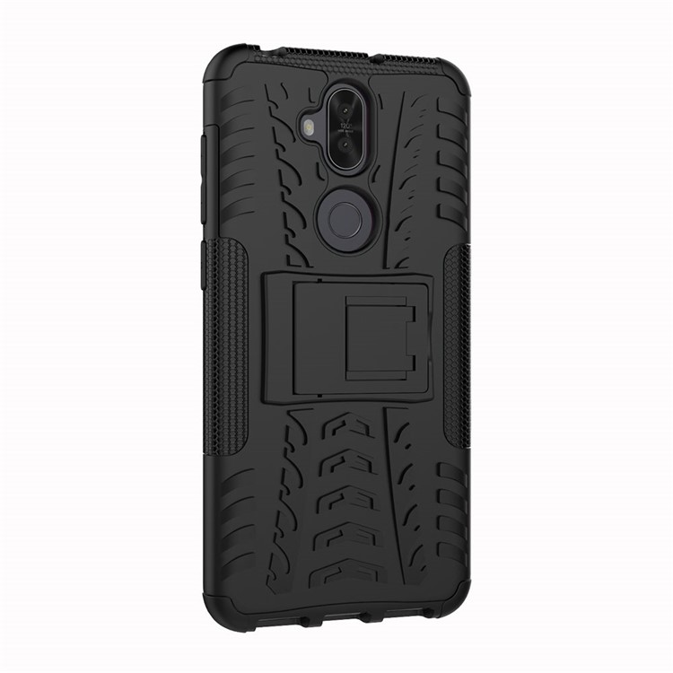 Anti-slip Tyre Pattern PC + TPU Hybrid Case with Kickstand for Asus Zenfone 5 Lite ZC600KL - Black-4