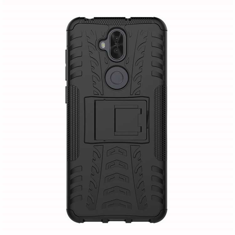 Anti-slip Tyre Pattern PC + TPU Hybrid Case with Kickstand for Asus Zenfone 5 Lite ZC600KL - Black-6