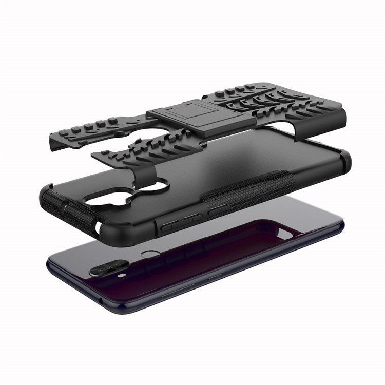 Anti-slip Tyre Pattern PC + TPU Hybrid Case with Kickstand for Asus Zenfone 5 Lite ZC600KL - Black-7