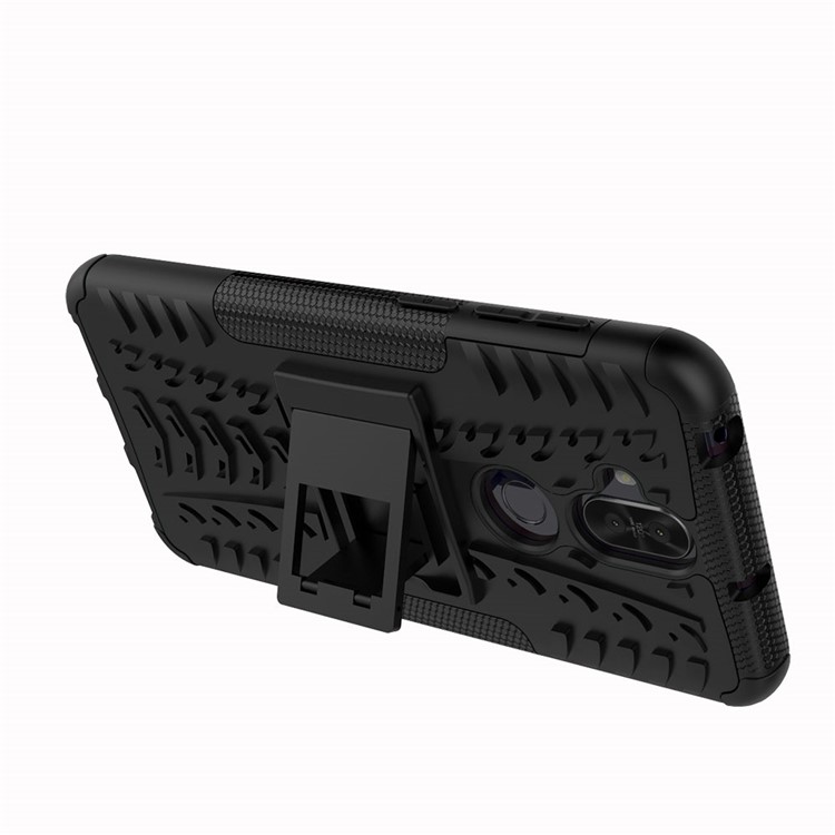 Anti-slip Tyre Pattern PC + TPU Hybrid Case with Kickstand for Asus Zenfone 5 Lite ZC600KL - Black-8