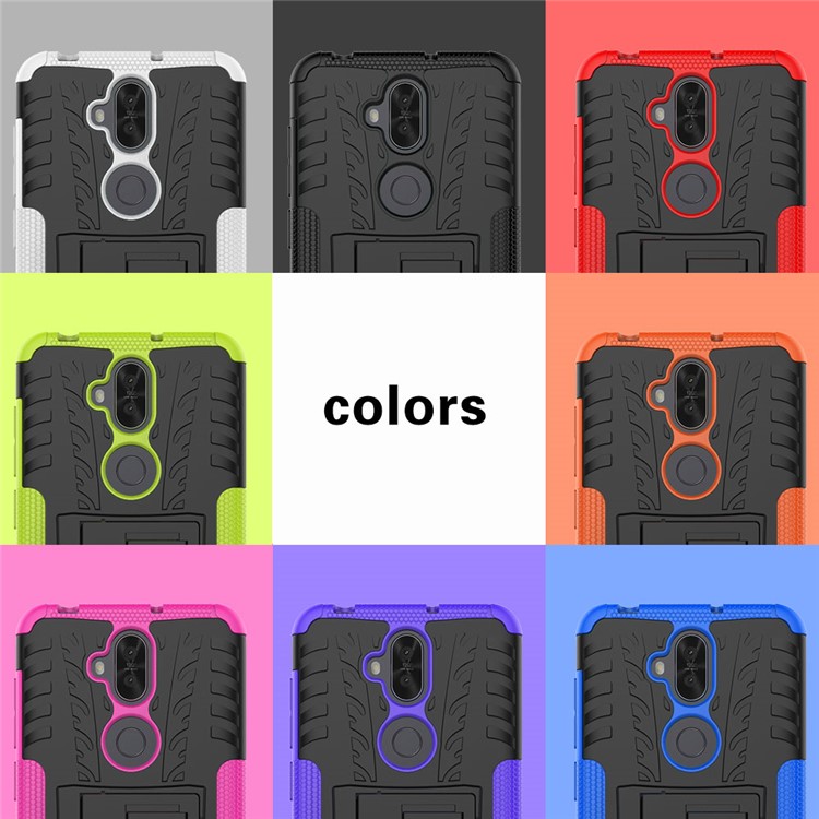 Anti-slip Tyre Pattern PC + TPU Hybrid Case with Kickstand for Asus Zenfone 5 Lite ZC600KL - Black-9