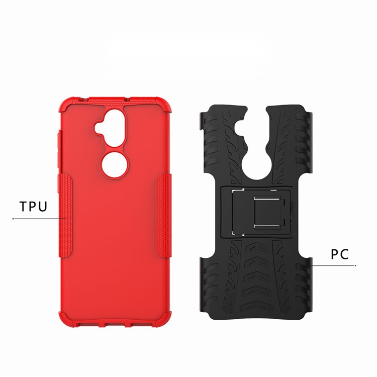 Anti-slip Tyre Pattern PC + TPU Hybrid Back Case with Kickstand for Asus Zenfone 5 Lite ZC600KL - Red-3