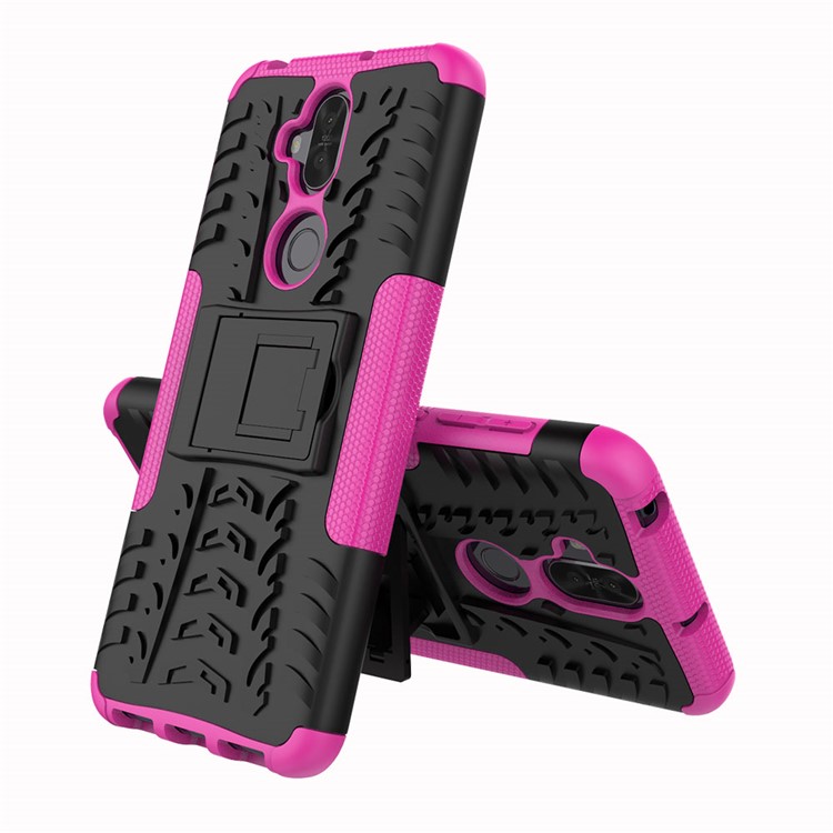 Anti-slip Tyre Pattern PC + TPU Hybrid Kickstand Case for Asus Zenfone 5 Lite ZC600KL - Rose-2