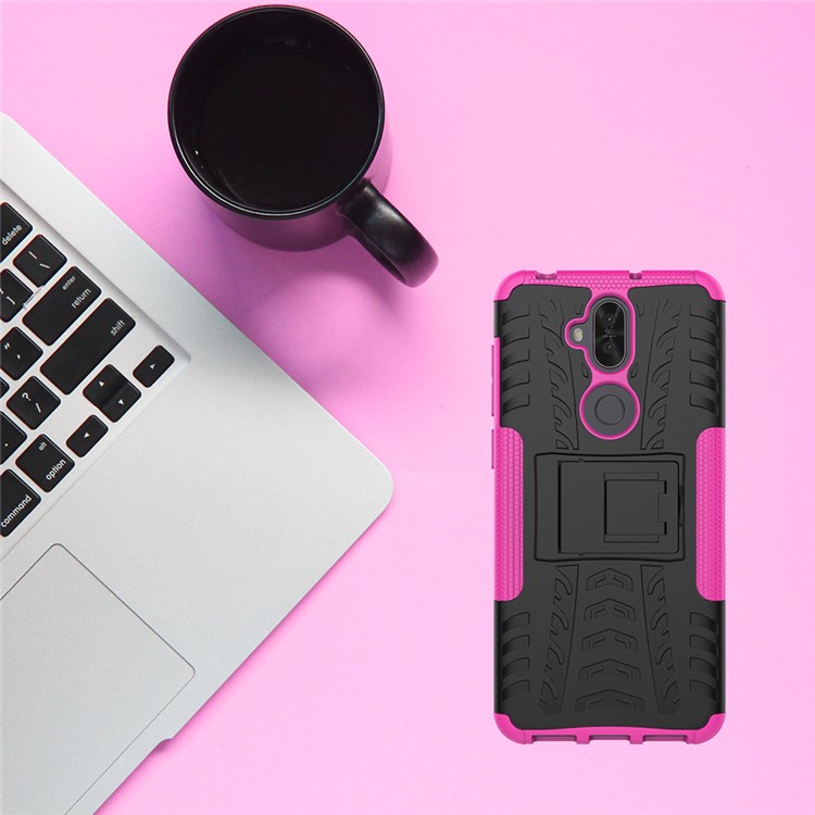 Anti-slip Tyre Pattern PC + TPU Hybrid Kickstand Case for Asus Zenfone 5 Lite ZC600KL - Rose-3