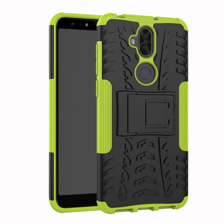 Anti-slip Tyre Pattern PC + TPU Hybrid Mobile Casing with Kickstand for Asus Zenfone 5 Lite ZC600KL - Green-1