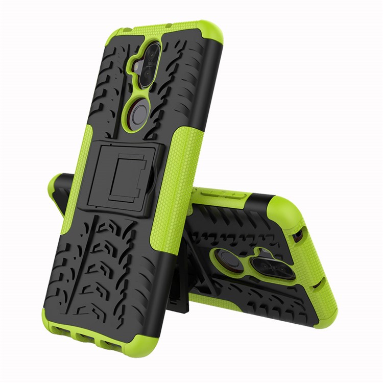 Anti-slip Tyre Pattern PC + TPU Hybrid Mobile Casing with Kickstand for Asus Zenfone 5 Lite ZC600KL - Green-2