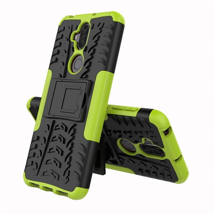 Motif De Pneu Antidérapant PC + TPU Hybrid Boîtier Mobile Avec Kickstand Pour Asus Zenfone 5 Lite ZC600KL - Vert