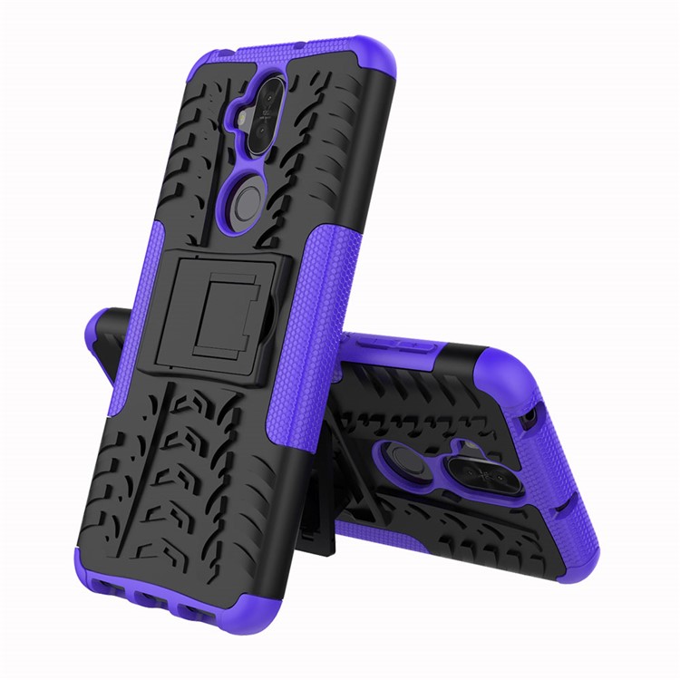 Anti-slip Tyre Pattern PC + TPU Hybrid Protective Shell with Kickstand for Asus Zenfone 5 Lite ZC600KL - Purple-2