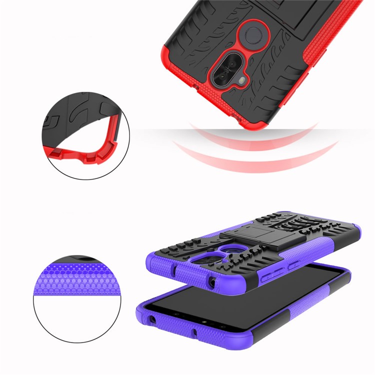 Anti-slip Tyre Pattern PC + TPU Hybrid Protective Shell with Kickstand for Asus Zenfone 5 Lite ZC600KL - Purple-3