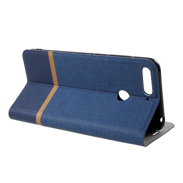 Cross Texture Card Slot Leather Stand Mobile Cover for Huawei Enjoy 8e / Honor 7A Pro / Honor 7A (with Fingerprint Sensor) - Blue-4