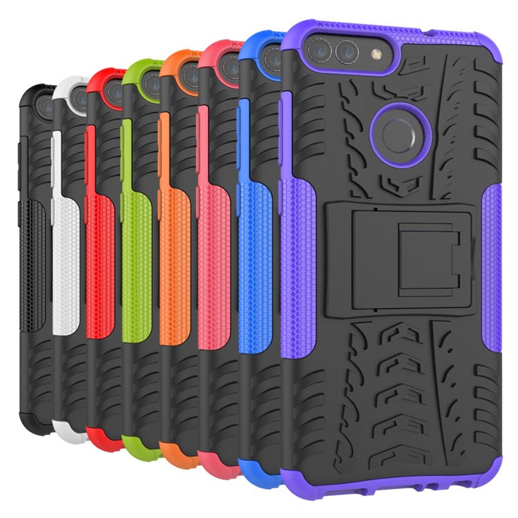 Anti-slip PC + Silicone Hybrid Case with Kickstand for Huawei P Smart / Enjoy 7S - Black-12