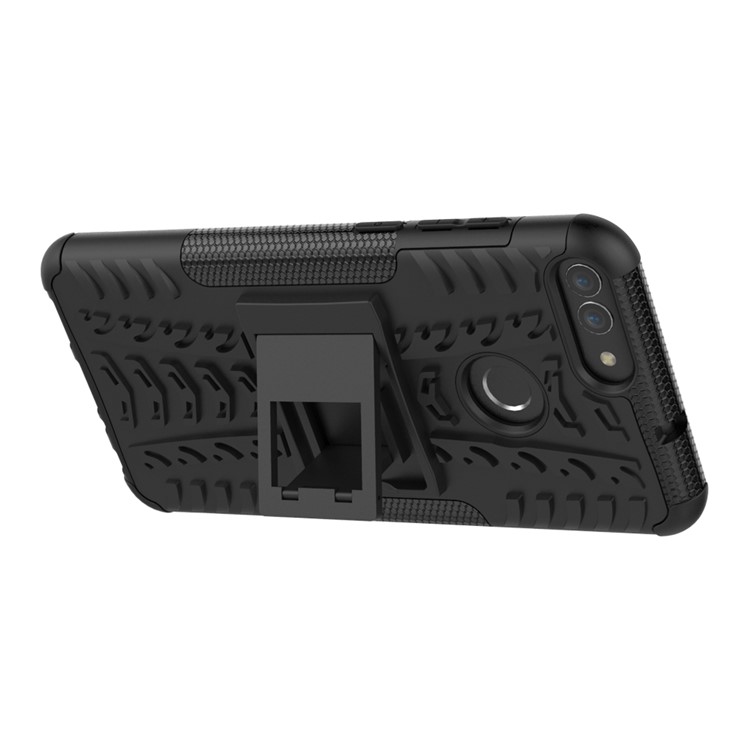Anti-slip PC + Silicone Hybrid Case with Kickstand for Huawei P Smart / Enjoy 7S - Black-5