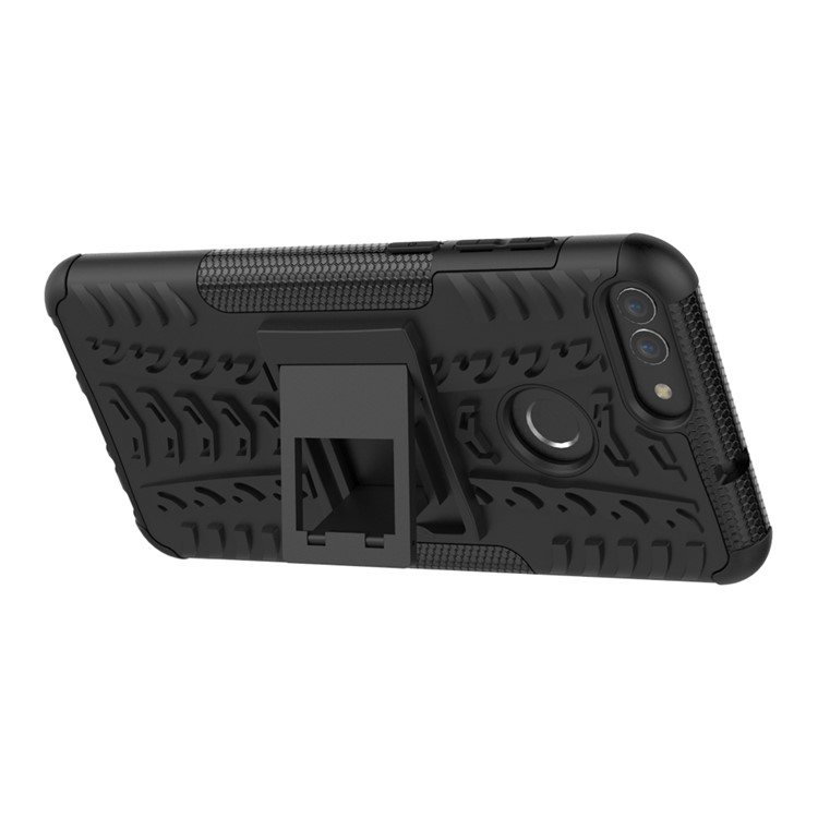 PC Antiscivolo + Custodia Ibrida In Silicone Con Cavalletti Per Huawei P Smart / Goditi 7s. - Nero