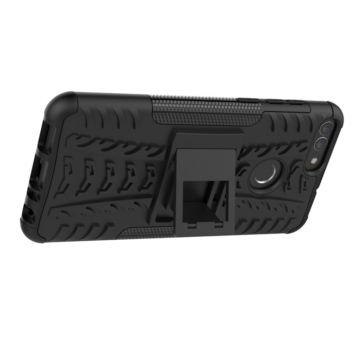 Anti-Slip PC + Caso Híbrido De Silicone Com Kickstand Para Huawei P Inteligente / Desfrute De 7s. - Preto