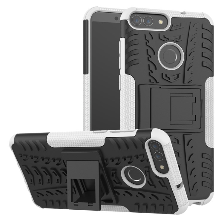 Anti-slip PC + Silicone Hybrid Cover with Kickstand for Huawei P Smart / Enjoy 7S - White-1