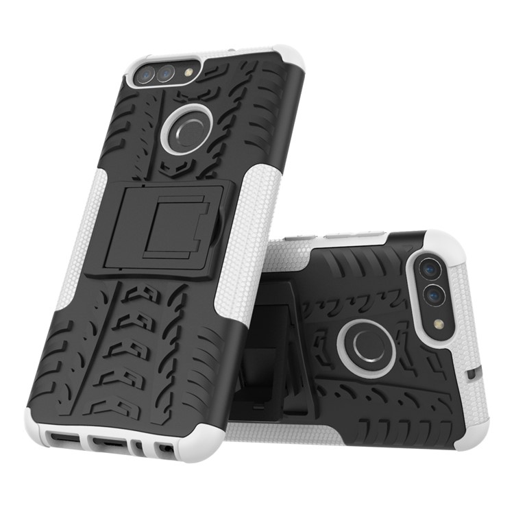Anti-slip PC + Silicone Hybrid Cover with Kickstand for Huawei P Smart / Enjoy 7S - White-2